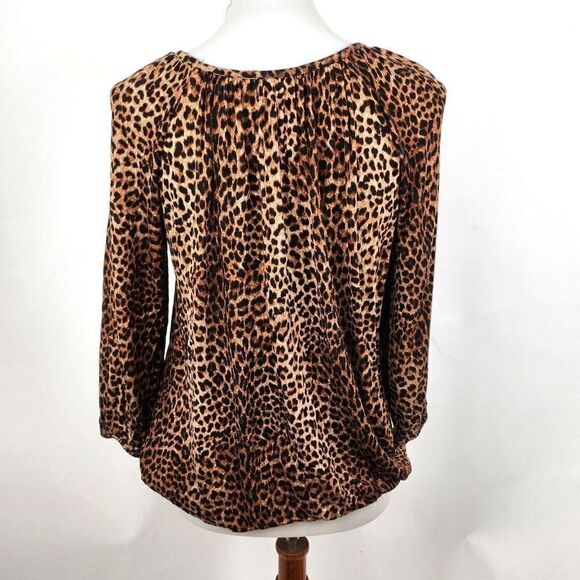 MK Michael Kors Animal Leopard Cheetah Print 3/4 Knit Jersey Top Womens M - Picture 3 of 6
